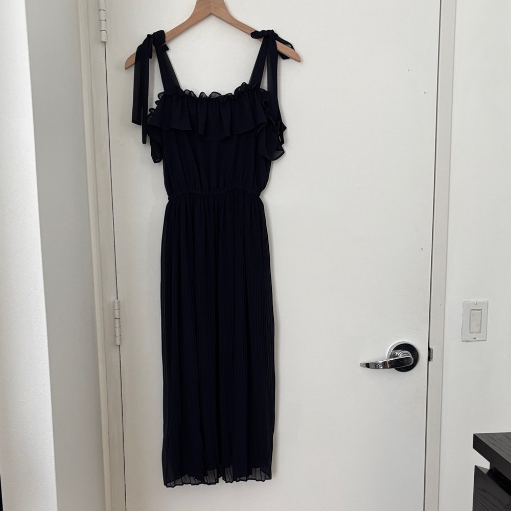 Midnight Blue Ruffle Midi Dress